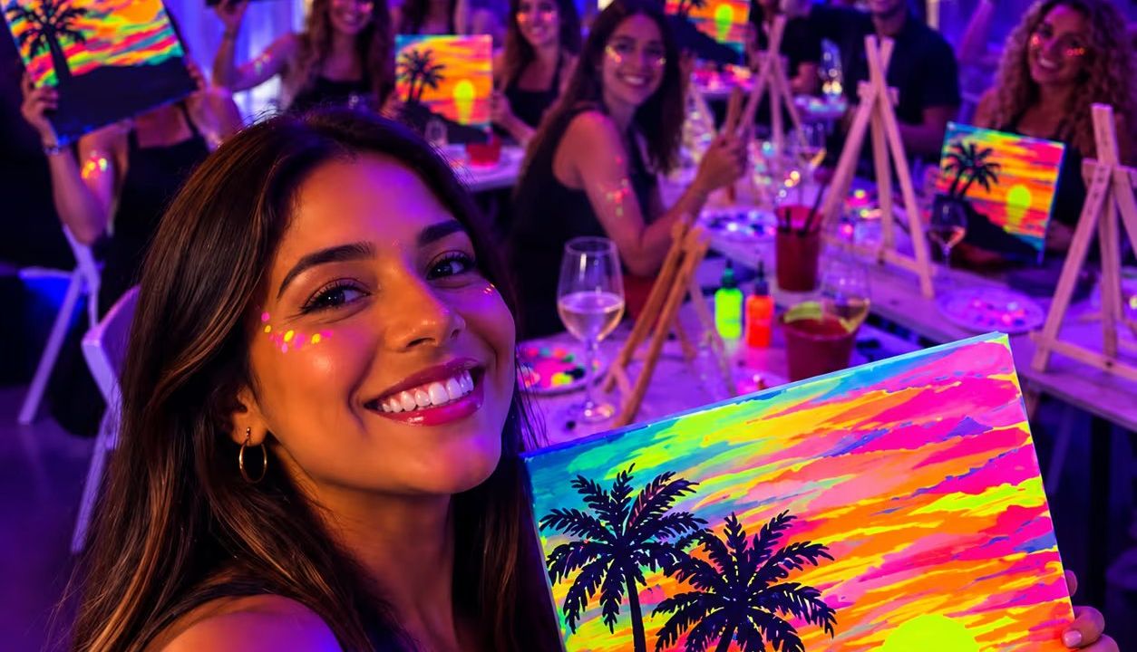 Neón Art&Wine: taller de pintura flúor con vino y picoteo por 2 h