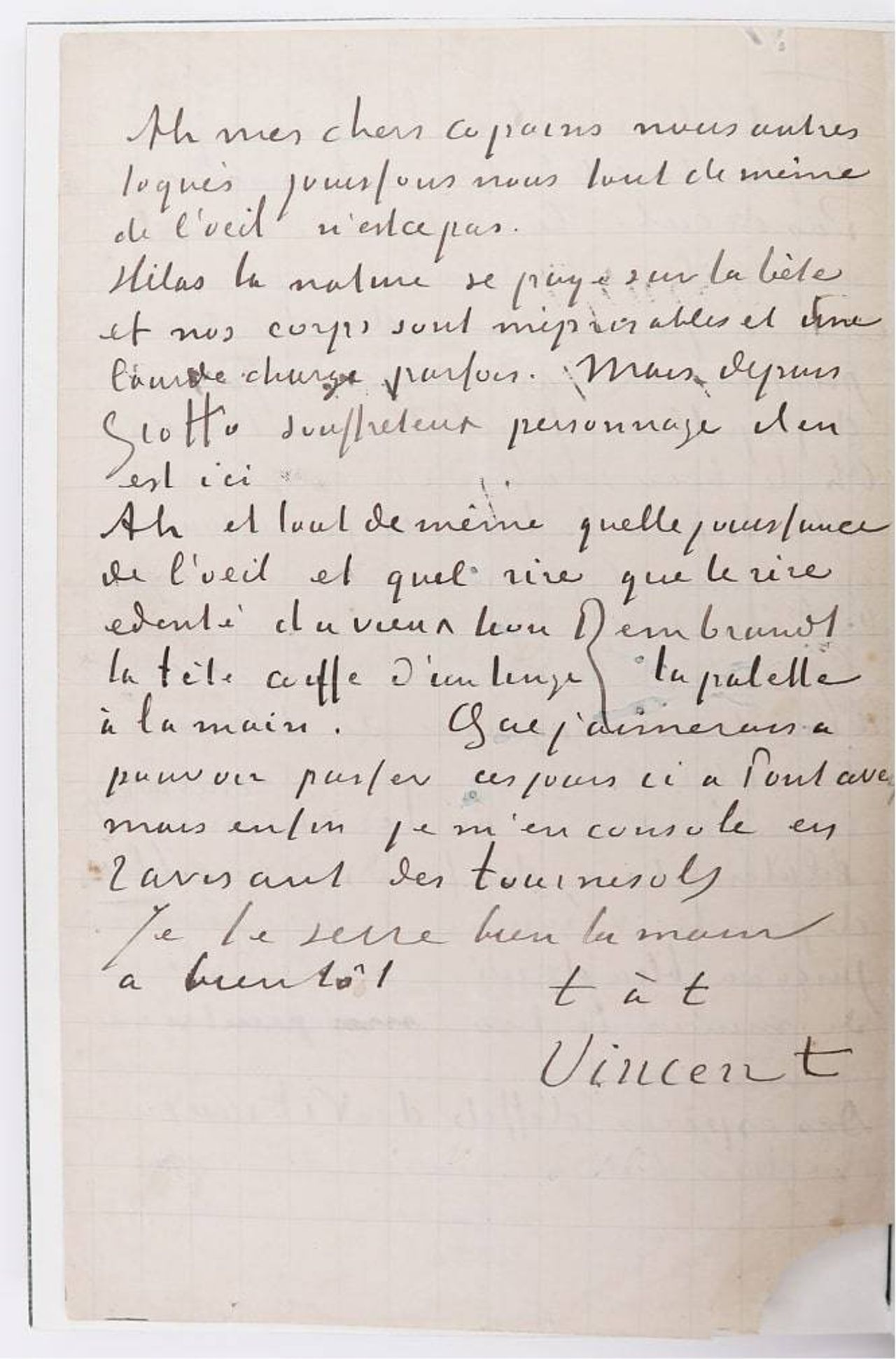 Vincent van Gogh. Carta a Émile Bernard, agosto de 1888 Foto: Colección Anne-Marie Springer